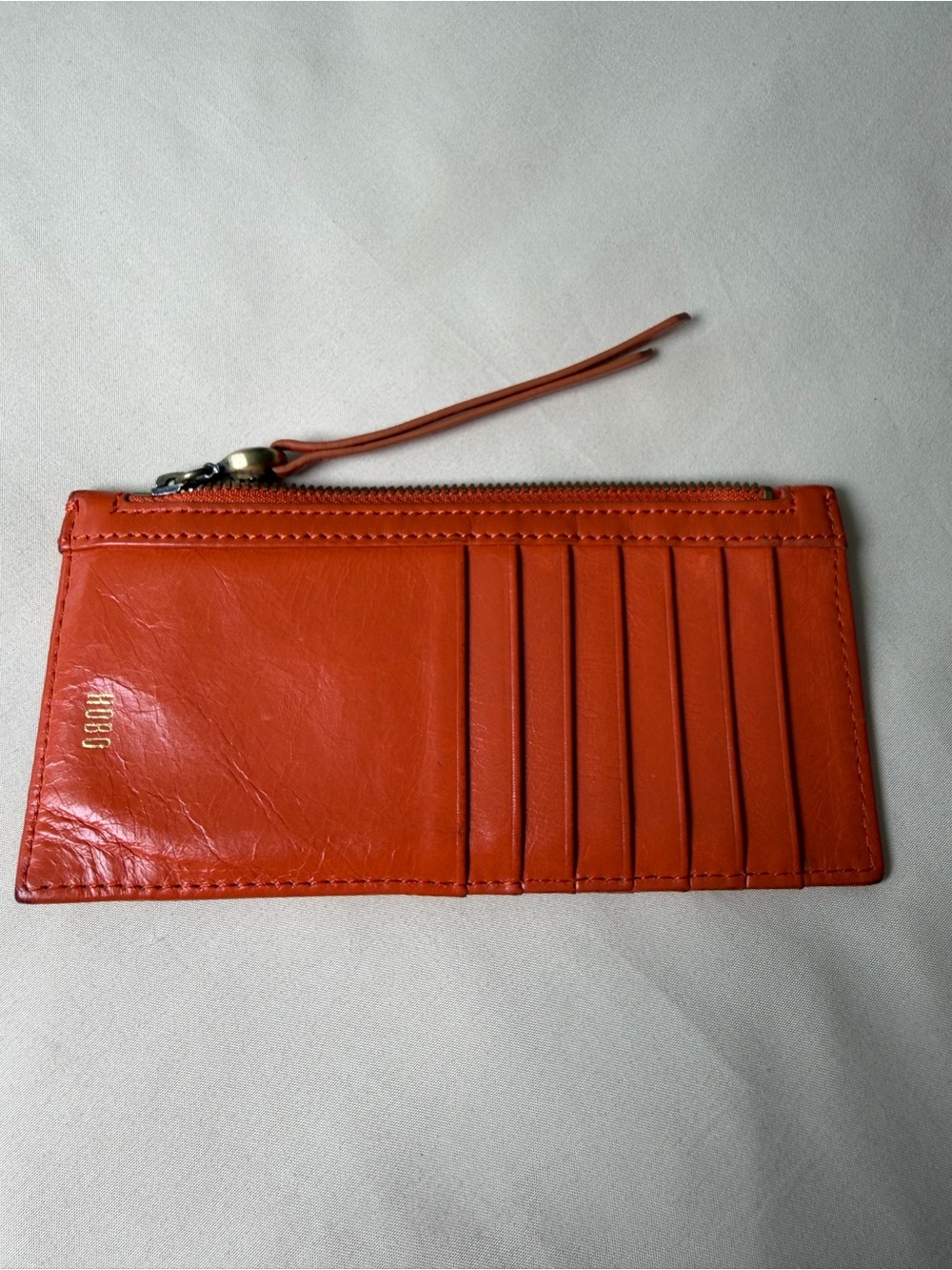 HOBO Orange Leather Zip Wallet  | Card Slots + ID Window